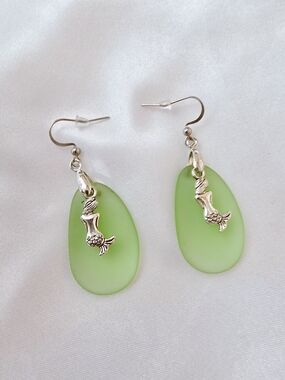 Green Sea Glass Mermaid Drop Earrings - Beach Jewelry - Summer